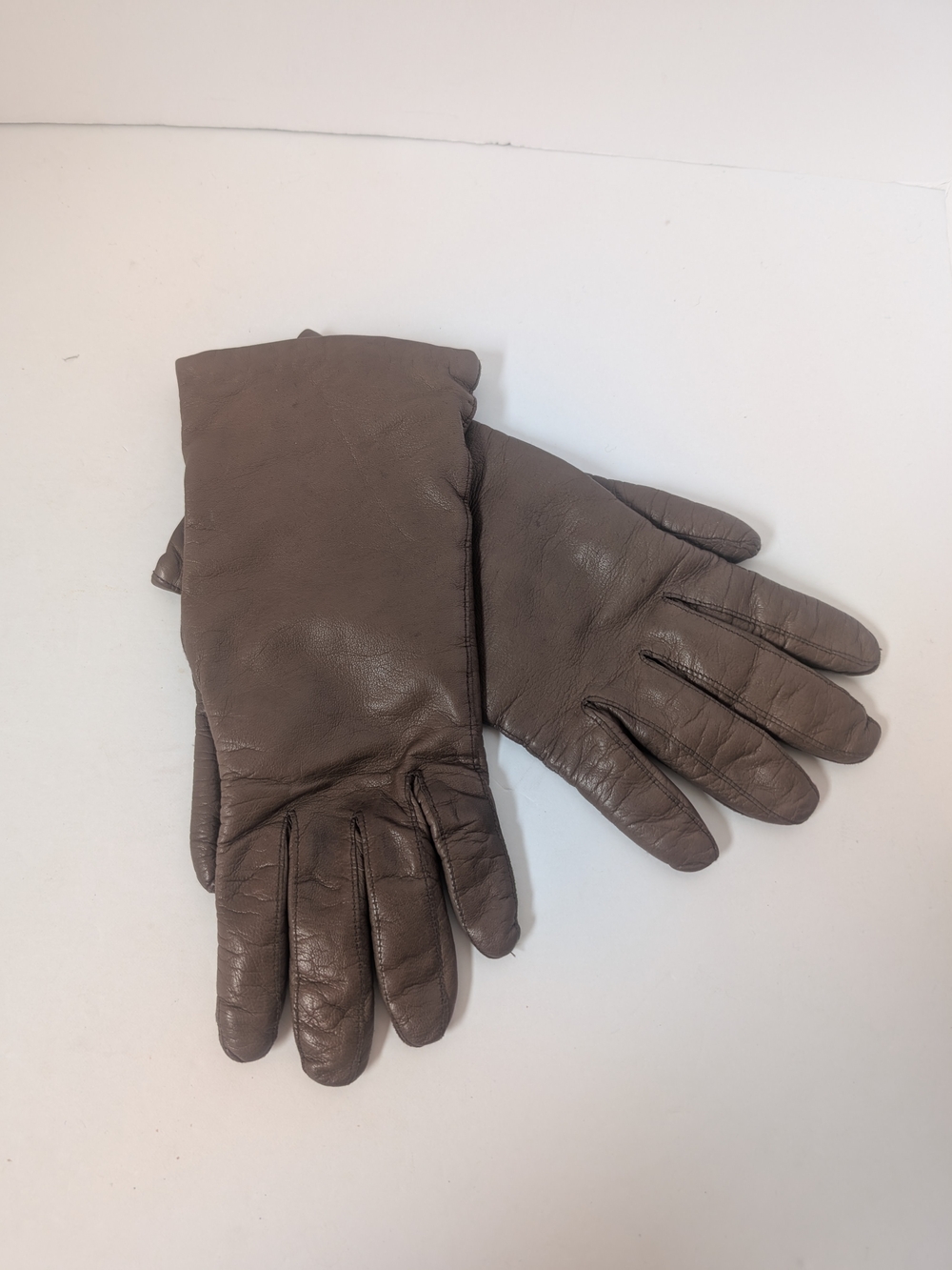 Vintage Women's Brown Genuine Leather Gloves - 100% Cashmere Lined - Size 7